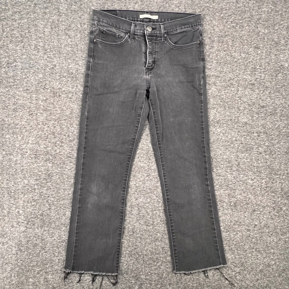 Levi's 314 Shaping Straight Jeans Womens 30 Washed Black Raw Hem Faded Black